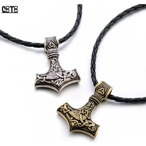 Retro Mens Personality Fashion New Iron Sheet Thors Hammer Nordic Magician Pendant Pirate Necklace Gold Silver Gift Wholesale