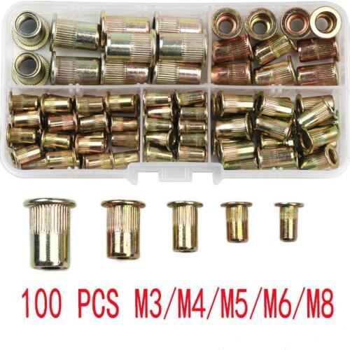100PCS M3 M4 M5 M6 M8 Carbon Steel Rivet Nuts Insert Rivets Multi Size Flat Head Rivet Nuts Set