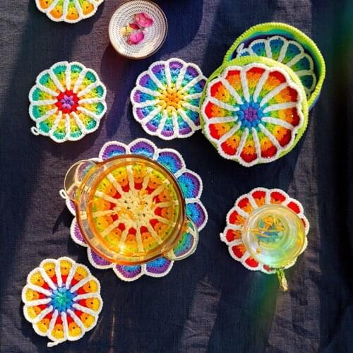 Hand-Made Self-Made Iridescent Insulation Pad Set DIY Crochet Wool Baby DIY Cotton Material Bag