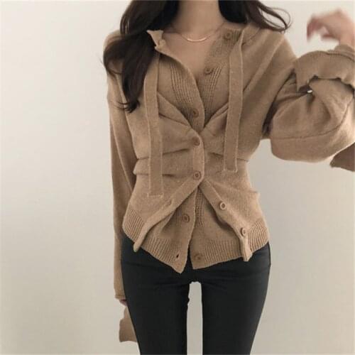 Mazefeng New 2021 Autumn Winter Womens Sweaters Button Asymmetrical Tops Korean Style Knitting Cardigans Ladies Sexy One Size