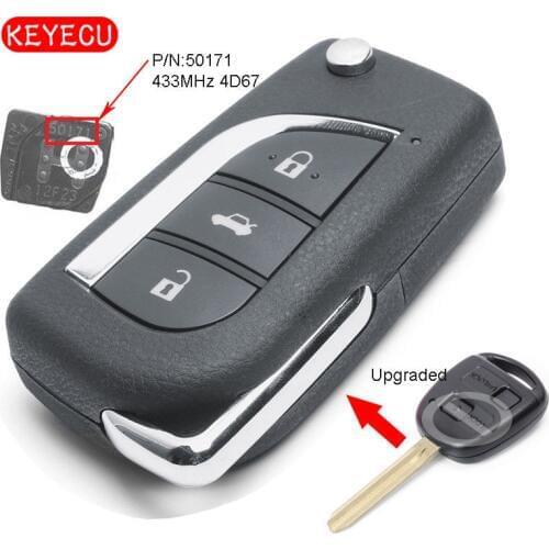 Keyecu Upgraded Flip Remote Key Fob 433MHz 4D67 Chip for Toyota Prado 120 RAV4 Kluger FCC ID: 50171