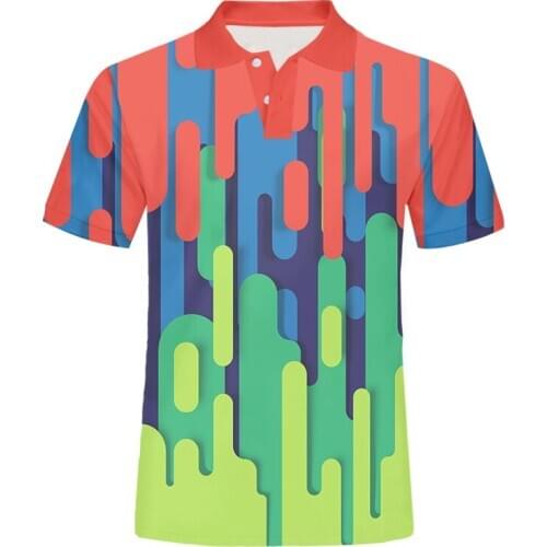 OGKB Summer Hot Polo Shirts Men Short Sleeve Shirt 3d Colored Lines Printed Shirts EU/US Size Mens Polo Shirt Dropshipping