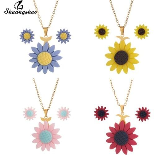 Resin Sunflower Necklace Boho Jewelry Stainless Steel Friendship Gifts bff Fashion Necklace Collier Unique Party Jewelry Gift