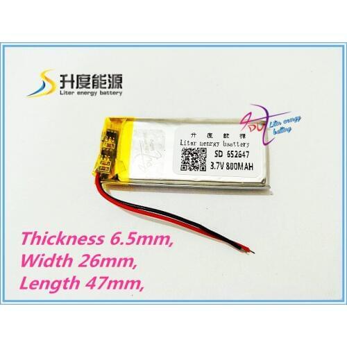 Tablet battery 3.7V,800mAH,[652647] PLIB; polymer lithium ion / Li-ion battery for dvr,GPS,mp3,mp4,cell phone,speaker