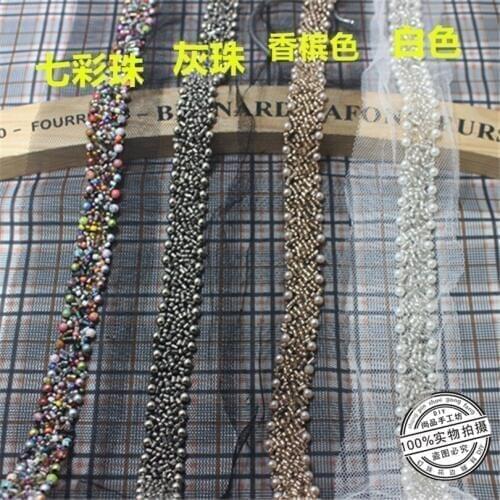 2Yard Hand Made Retro Luxury Pearl Beaded Lace Trim Embroidered Rhinestones Applique Braided Lace Ribbon Belt For Wedding Dress