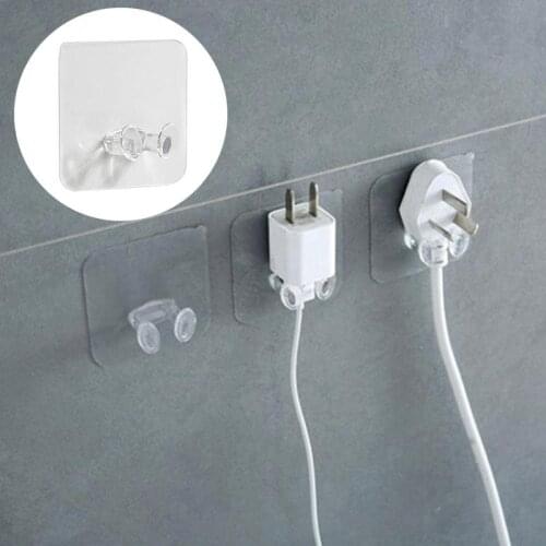 6Pc Transparent Wall Storage Hook Punch-Free Power Plug Socket Holder Bathroom Kitchen Stealth Suction Hook Wall Adhesive Hanger