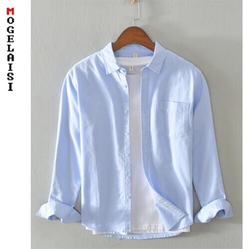 Casual white shirt men solid long sleeve 100% cotton man tops Breathable soft shirt Camisa masculina New 2020 autumn 749