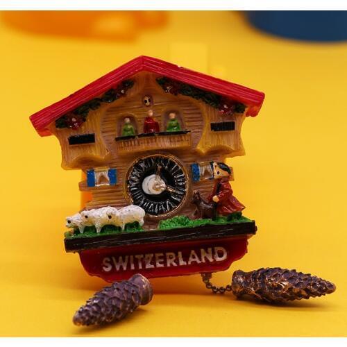 Swiss sheep refrigerator magnets handmade 3D home kitchen decoration Swiss tourist souvenirs coogoo bell model magnets creative gifts hand-painted tourist swiss souvenirs Painted refrigerator sticker home decoration