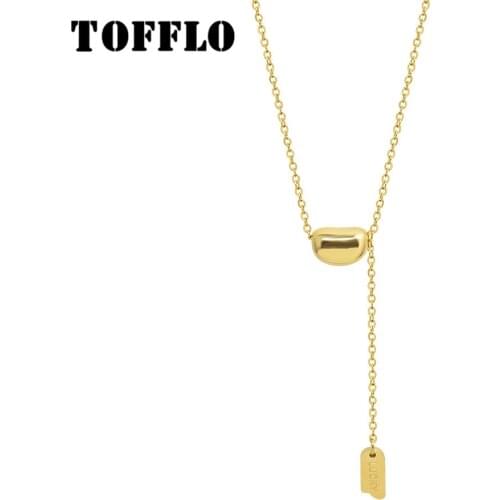 TOFFLO Stainless Steel Little Golden Bean Tassel Lucky Long Brand Pendant Necklace Womens Fashion Clavicle Chain BSP329