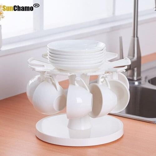 Rotating Cups and Saucers Storage Racks Mugs Plastic Organizer Holders Drinkware Storage Shelf Kitchen Storage Accessories