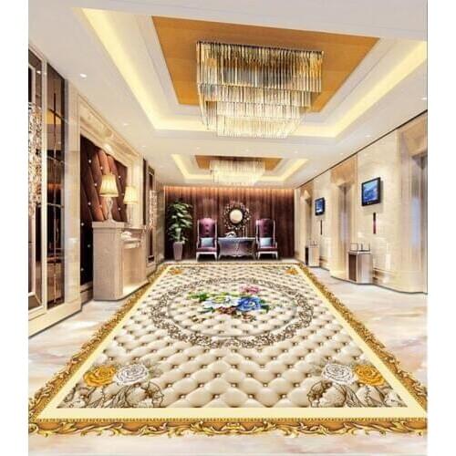 High-end 3d floor flowers pattern wallpaper 3d floor tiles waterproof self-adhesive wear non-slip flooring wallpaper