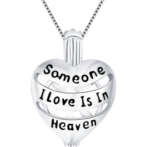 CLUCI 925 Sterling Silver Women Jewelry Heart Shaped Cage Pendant Someone I Love Is in Heaven Letter Charms Pearl Locket SC271SB