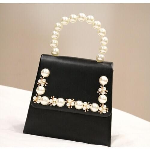Elegant Party New Sweet Pearls Tote Handbag Pu Leather Small Flap Bag Female Single Crossbody Bags Women Handbags Messenger Bag