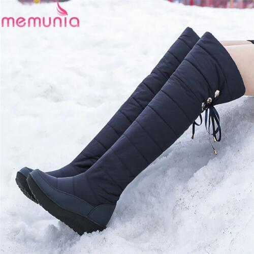 MEMUNIA SIZE 35-44 NEW 2020 thigh high boots women slim lace up thick fur snow boots simple ladies wedges platform winter boots