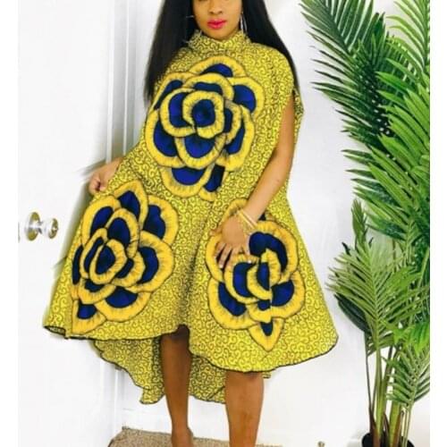 New African Dresses For Women Vetement Femme 2021 Flower Print Africa Shirt Dress African Clothes Dashiki Ankara Dresses Ladies