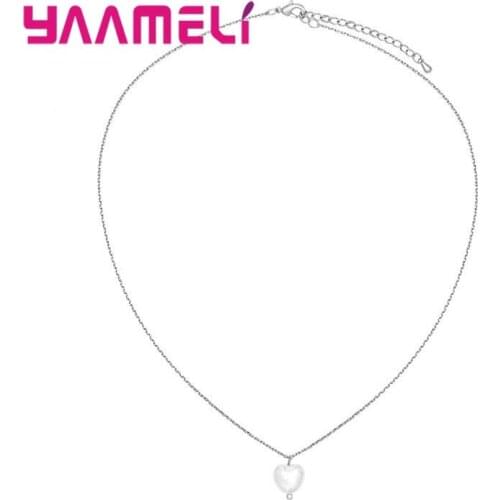 Sweet Simple Simulated Heart Shaped Pearls Pendant Necklace 925 Sterling Silver Delicate Women Jewelry Gifts Wholesale