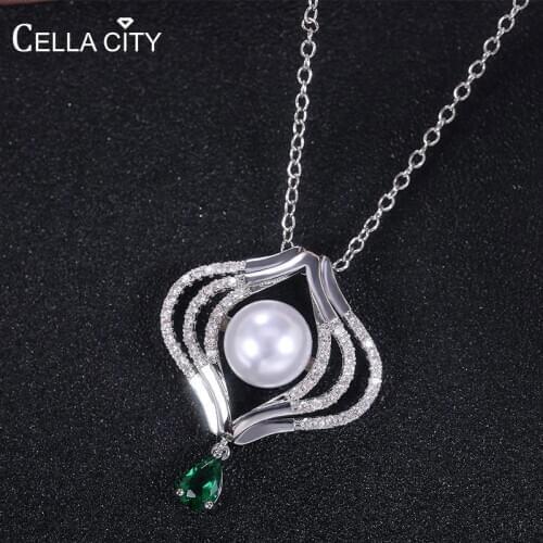 Cellacity Trendy Pearl Necklace for Women Geometry Design Pendant Silver 925 Jewelry Gemstones Female Anniversary Gift Wholesale