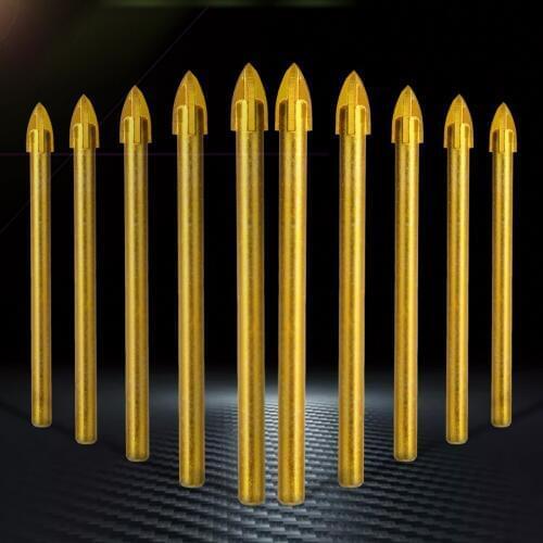 10pcs 6mm Titanium Ceramic Glass Drill Bit Set Tungsten Carbide Tipped Ceramic Tile Cutter Cross Spear Head