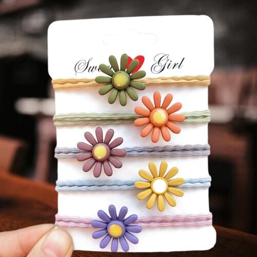 10PCs Kwaii Girl Elastic Sweet Versatile Headband Cartoon Daisy Flower Children Hair Ropes Headdress Hair Accessories