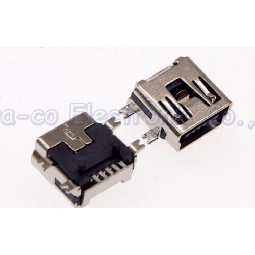 100pcs 5P MINI USB Jack Connector Data Port For Mobile Phone Tablet PC MP3 MP4 etc Short Body SMT