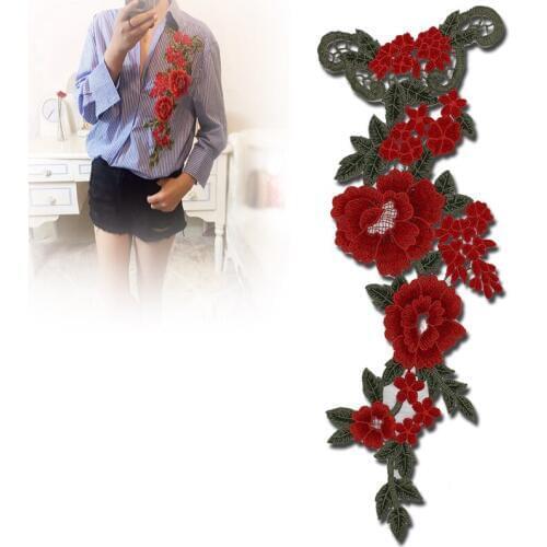 2pcs/lot Embroidered Flower Applique Sew On Patch Clothing red craft sewing good quality