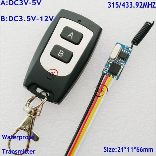 3V 3.6V 3.7V 4.2V 5V 6V 7.4V 8V 9V 12V Micro Remote Switch Small Wireless Controller Mos No Sound RF Receiver Transmitter315/433