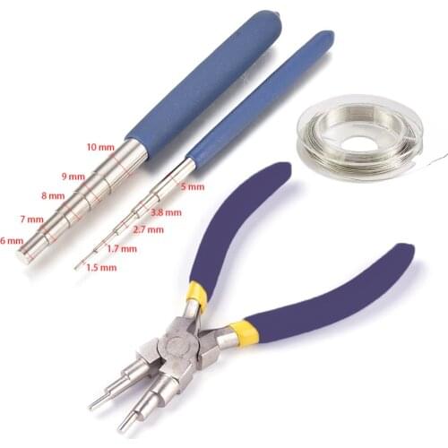 4pcs/set Iron Wire Winding Rods Wire Wrapping Tool Set With 10 Size Loops,Round Nose Pliers,Copper Wire For DIY Jewelry Making