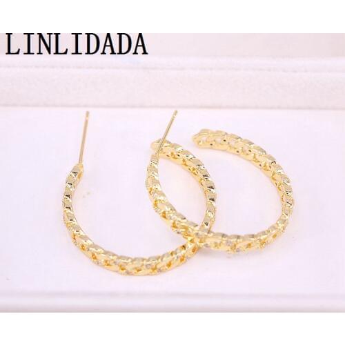 6Pairs, Cubic Zirconia Circle Studs Earring, gold color CZ Micro Pave Earring For Women Girls