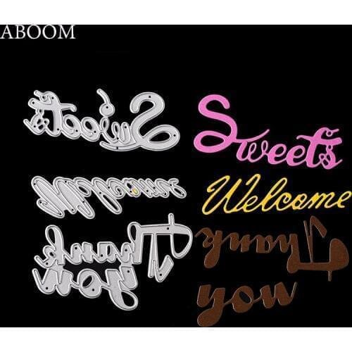ABOOM 4PCS Welcome Sweets Thank You Letter DIY Scrapbook Die Cut Metal Die Cutting Dies For DIY Scrapbooking DIY Photo Album
