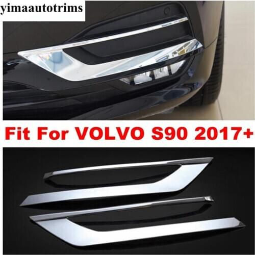 ABS Chrome Accessories Exterior Refit Kit Fit For VOLVO S90 2017 2018 2019 Front Bumper Fog Lights Lamps Frame Cover Trim