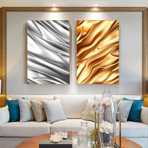 Abstract Art Foil Golden Silver Canvas Painting Wall Art Posters Prints Wall Pictures for Living Room Home Wall Cuadros Decor