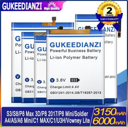 3150mAh-6000mAh battery For Elephone S3/Vowney Lite/P8 Max 3D/S8/A6 Mini A6Mini/P8 Mini/Soldier/C1 MAX/U3H/A4/A5/C1/P8 2017