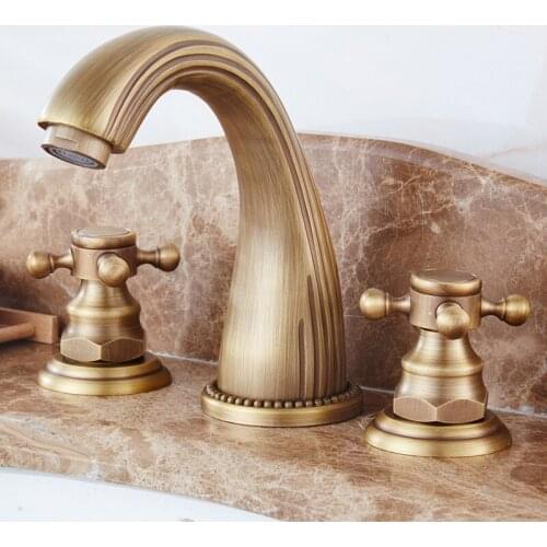 Antique Basin Faucets Bathroom Sink Faucet Double Cross Handle 3 Hole Mixer Tap Brass Deck Mounted Bathtub Mixer Faucet