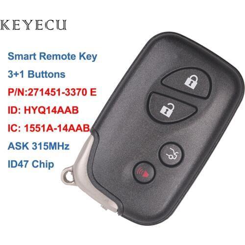 Keyecu Smart Car Remote Key 4 Buttons ID47 for Lexus IS250 IS350 GS350 LS460 ES350, HYQ14AAB, 1551A-14AAB, 271451-3370 E