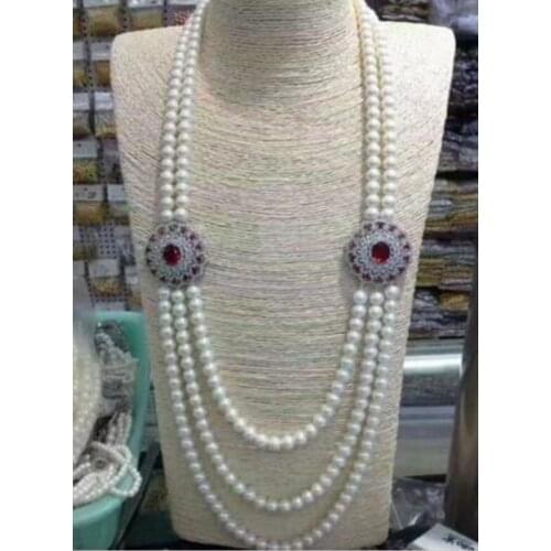 Free shipping noble jewelry new design 9-10mm round white pearl necklace DIY women hot sale jewelry