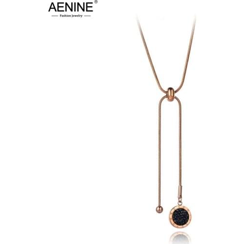 AENINE Office Style Stainless Steel Roman Numerals Clay Crystal Pendant Necklaces For Women Adjustable Chain Necklace AN19178
