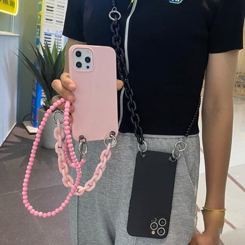 Fashion Lanyard Necklace Chain Case For Huawei Honor 7C 7X 7S 7A 6X 6A 6C V9 V10 V20 V30 3 3e 4T P Smart 2021 Bracelet TPU Cover
