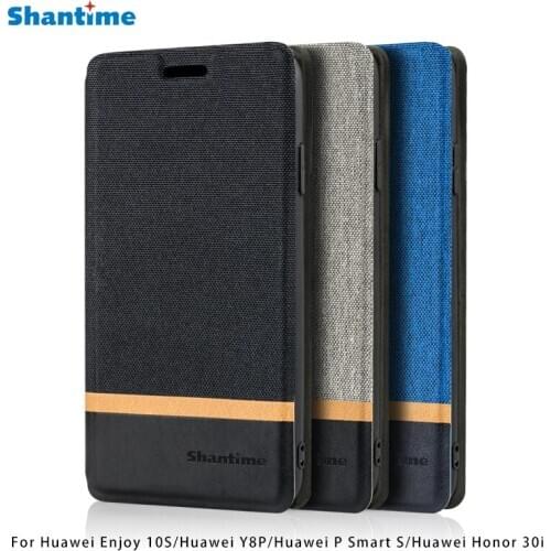 Canvas PU Leather Phone Case For Huawei Enjoy 10S Honor 30i Flip Case For Huawei Y8P Huawei P Smart S Case Silicone Back Cover