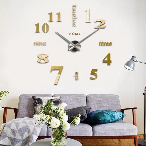 DIY Large Wall Clocks Silent Acrylic Self adhesive Digital 3D Wall Clock Sticker English Letters Big Clock Home Decor