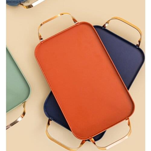 Nordic Metal Storage Tray Tableware Household Rectangular Fruit Tray Living Room Multifunctional Tea Tray Makeup Tool Storage