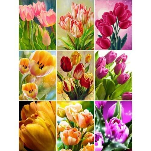 EverShine Diamond Embroidery Flowers Rhinestones Pictures Full Display Diamond Painting Full Square Diamond Mosaic Tulip Kits