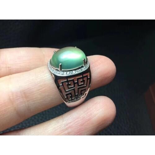 Fine jewelry 925 Silver Natural Prehnites Gemstone natural grape stone trumpet ring fathers day gift