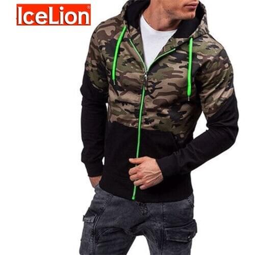 IceLion 2021 Hoodies Men Camouflage Sweatshirts Zipper Slim Fit Men Clothing Hit Sportswear Male Tracksuit Hip Hop Streetwear