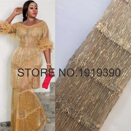 3D Tassel Sequined Lace African Lace Fabric 2021 High Quality Lace Fabric 5 Yards, Latest Net Nigerian Lace Fabrics For Dress