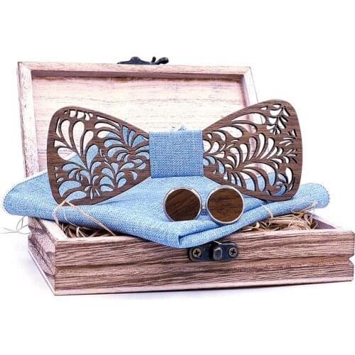 Linbaiway Mens Hollow Carved Wooden Bowtie Pocket Square Cufflinks Set Wedding Noeud Paperon Man Wood Bow Tie Corbas Cravat