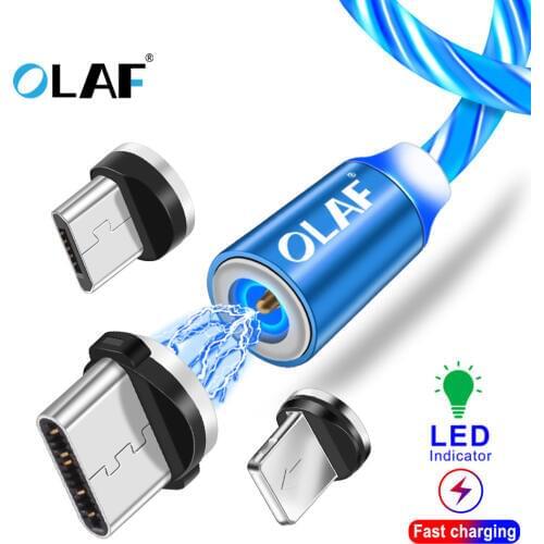 OLAF LED Magnetic USB Cable for iPhone Xs Max 8 7, USB Type C Cable, Micro USB Cable for Xiaomi Samsung Huawei USB C Charging