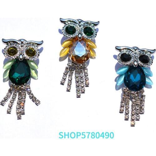 Fashion Jewelry Cute Owl Rhinestone Brooch Women Crystal Breast Pin With Tassels Green Color Brooch Ladies Dress Accessories