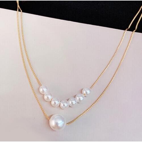 Fashion Women Necklace Japanese Korean Faux Pearl Double Layered Chain Pendant