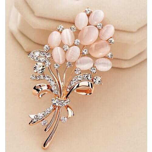 Fashionable Opal Stone Flower Brooch Pin Garment Accessories Birthday Gift brooches for women rhinestone brooch Pin