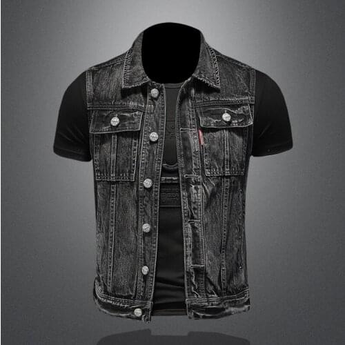 2021 Spring Autumn Turndown Collar Men Personality Retro Black Cowboy Waistcoat